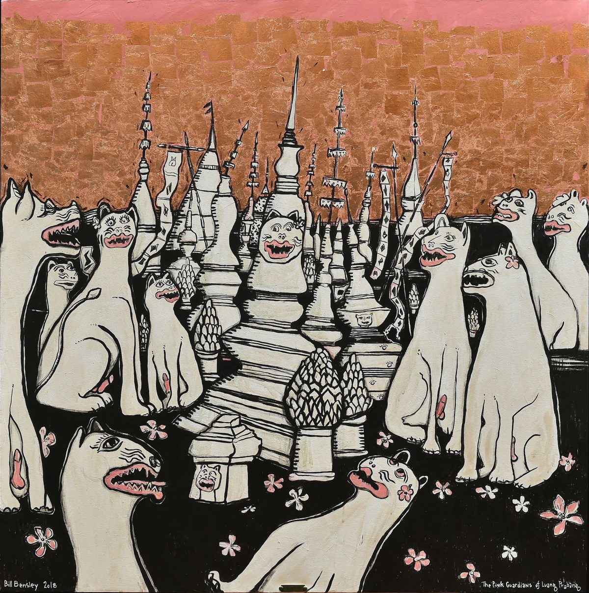 The pink guardians of Wat Xieng Tong, Luang Prabang